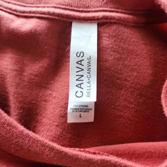 Canvas Burnt Orange Brown Short Sleeves Crew Neck Knit Shirt Fall Graphic Size L - Picture 5 of 6